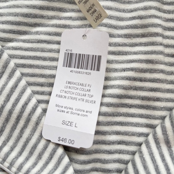 Soma Embracable PJ Grey/Silver Striped Top ONLY - Picture 4 of 4
